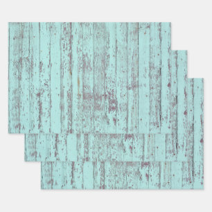 Teal Distressed Rustic Wood Wrapping Paper Sheets