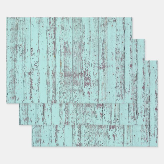 Teal Distressed Rustic Wood Wrapping Paper Sheets (Set)