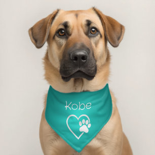 Teal Dog Paw Heart  Name Pet Bandana Collar