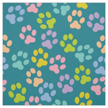 Teal Doggy Paw Prints Pattern Fabric by forbz4design at Zazzle