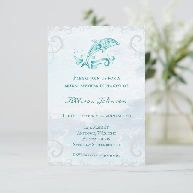 Teal Dolphin Bridal Shower Invite (Standing Front)
