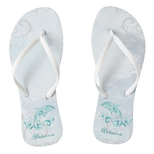 Teal Dolphin Pair of Flip Flops