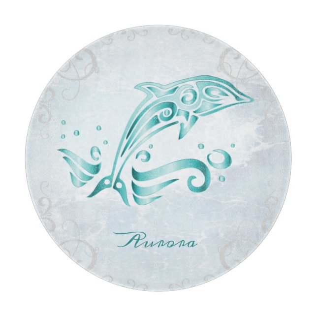 Teal Dolphin Personalized Cutting Board (Front)