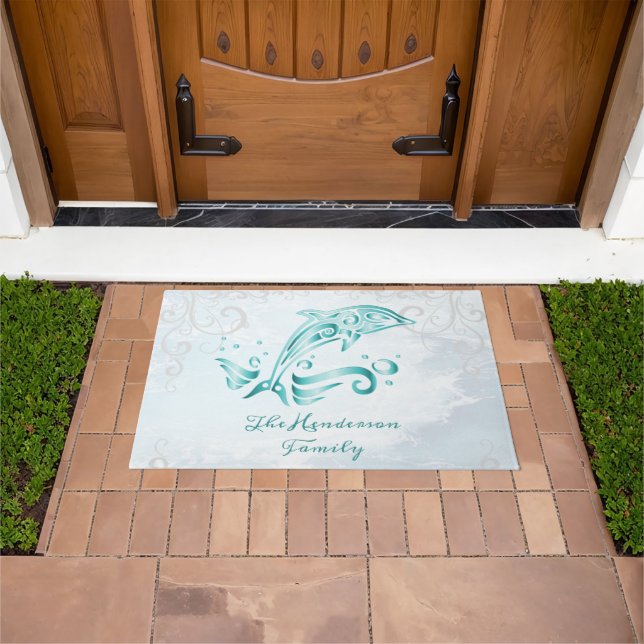 Teal Dolphin Personalized Doormat (Outdoor)