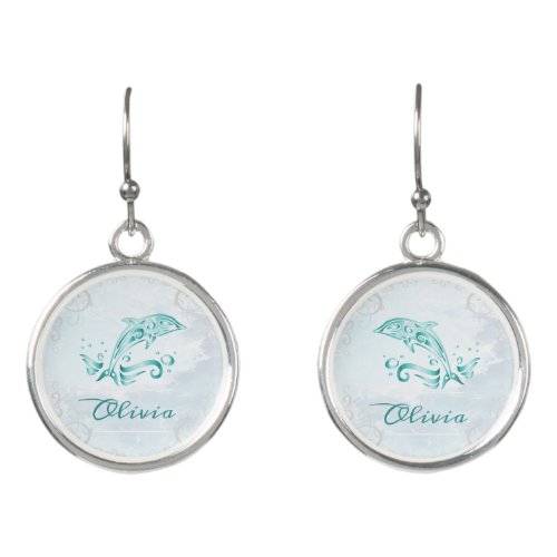 Teal Dolphin Personalized Earrings