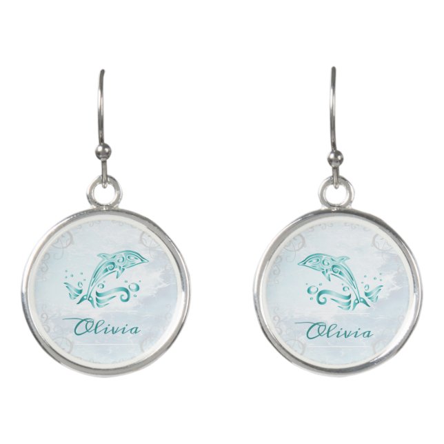 Teal Dolphin Personalized Earrings (Front)