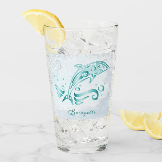 Teal Dolphin Personalized Glass (Front Ice)
