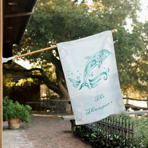 Teal Dolphin Personalized House Flag