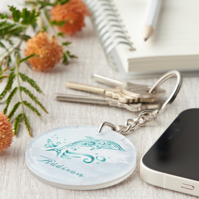 Teal Dolphin Personalized Keychain (Front Right)