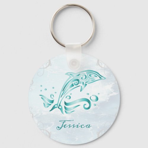 Teal Dolphin Personalized Keychain