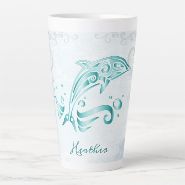 Teal Dolphin Personalized Latte Mug (Front)