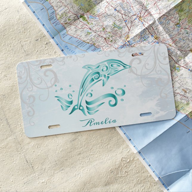 Teal Dolphin Personalized License Plate (In Situ)
