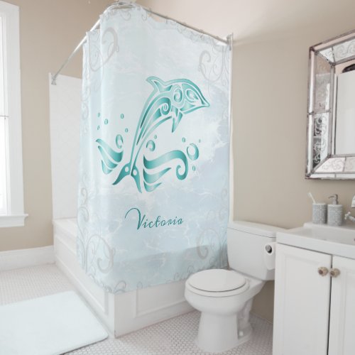 Teal Dolphin Personalized Shower Curtain