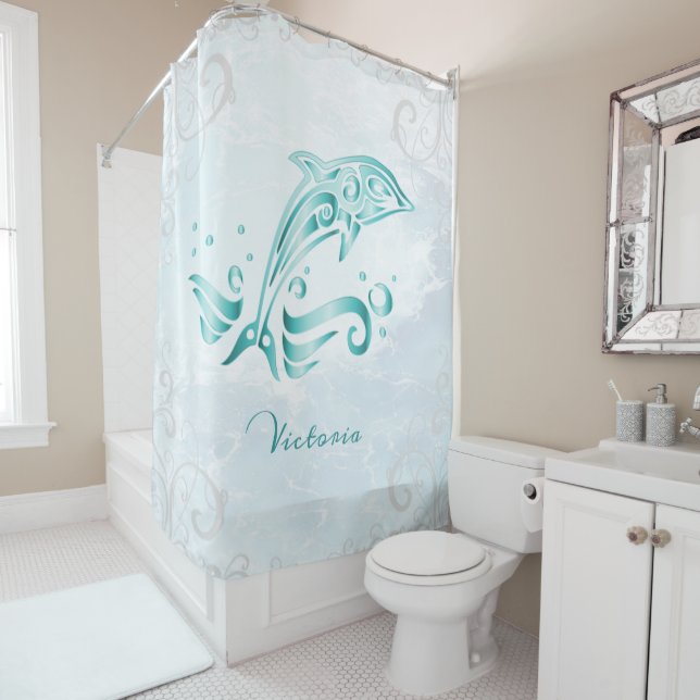 Teal Dolphin Personalized Shower Curtain (In Situ)