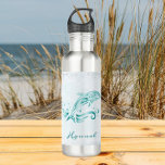 Teal Dolphin Personalized Stainless Steel Water Bottle<br><div class="desc">Keep a cool refreshing drink of water with you with a Teal Dolphin Personalized Water Bottle. Water bottle design features a vibrant metallic dolphin against a muted seascape adorned elegant scrolls with an area to personalize with your name. Additional gift items available with this design as well as a variety...</div>