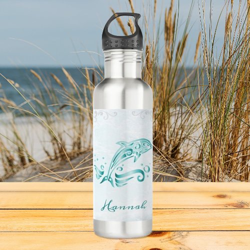 Teal Dolphin Personalized Stainless Steel Water Bottle