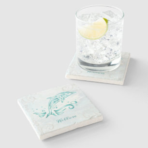 Teal Dolphin Personalized Stone Coaster