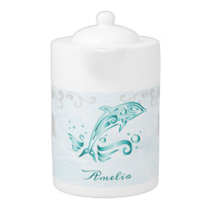 Teal Dolphin Personalized Teapot