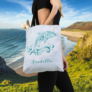 Teal Dolphin Personalized Tote Bag