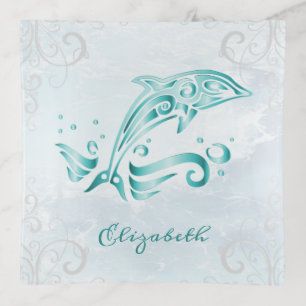 Teal Dolphin Personalized Trinket Tray