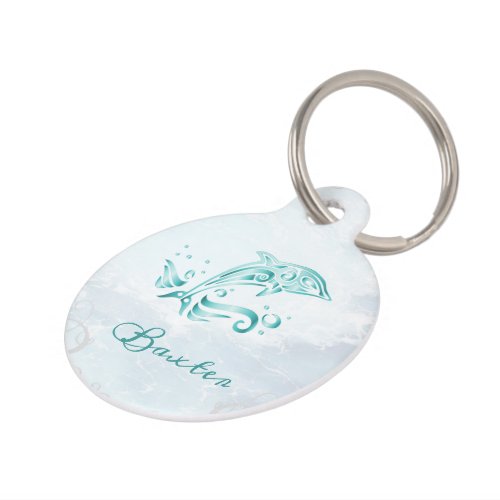 Teal Dolphin Round Pet Tag