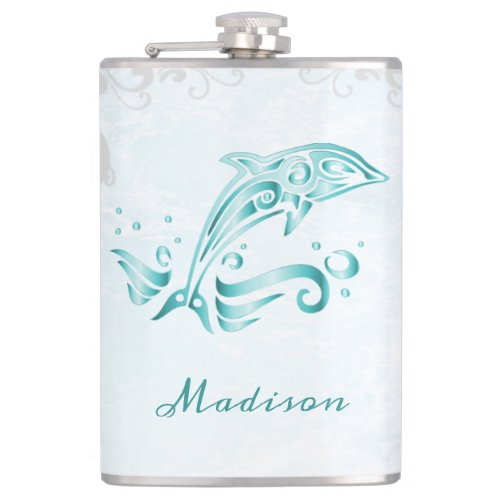 Teal Dolphin Vinyl Wrapped Flask