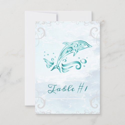 Teal Dolphin Wedding Table Card