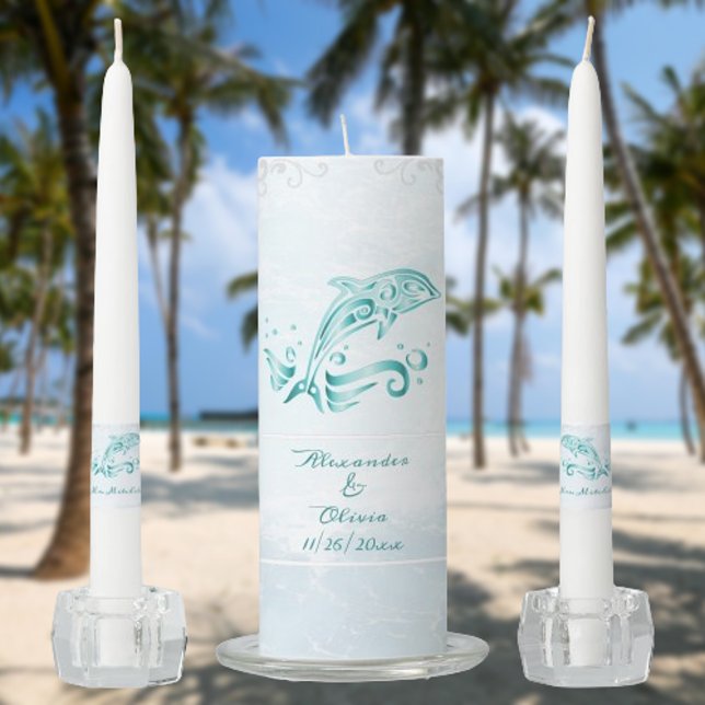 Teal Dolphin Wedding Unity Candle Set (Teal Dolphin Wedding Unity Candle Set)