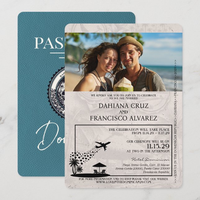 Teal Dominican Republic Passport Wedding Invitation (Front/Back)