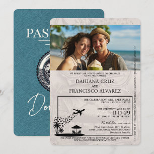 Teal Dominican Republic Passport Wedding Invitation