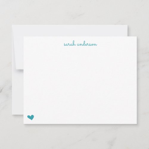 Teal Doodle Heart Personalized Stationery Note Card