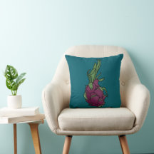 Teal Dragon Fruit Throw Pillow