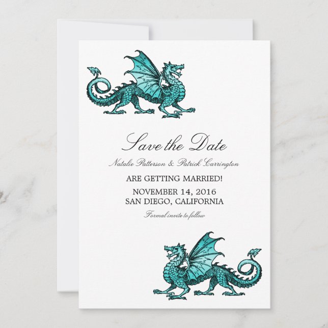 Teal Dragon Save the Date Invite (Front)