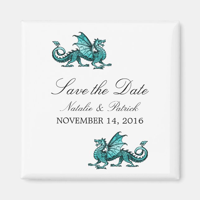 Teal Dragon Save the Date Magnet (Front)