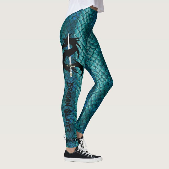 Teal Dragon Scales Slayer Sword Add Name Cute Leggings (Right)