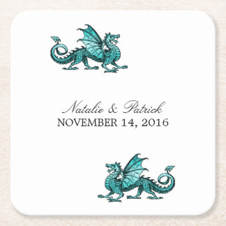 Teal Dragon Wedding Paper Coasters