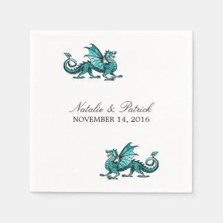 Teal Dragon Wedding Paper Napkins