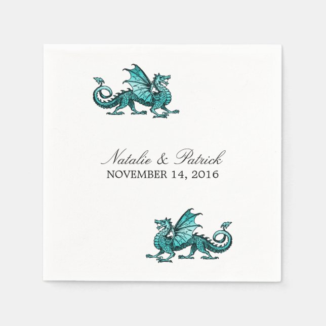 Teal Dragon Wedding Paper Napkins (Front)