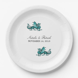 Teal Dragon Wedding Paper Plates
