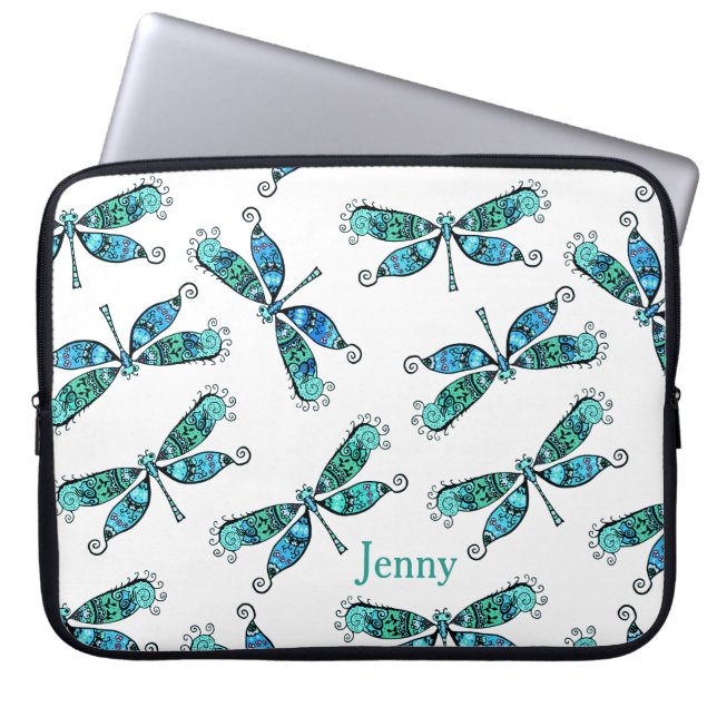 Teal Dragonflies Laptop Sleeve (Front)