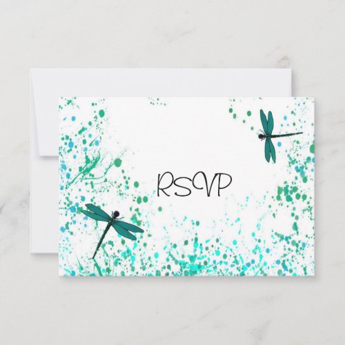 Teal Dragonflies Wedding Reception RSVP Invitation
