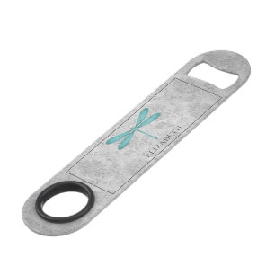 Teal Dragonfly Damask Bar Key