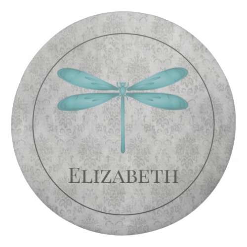 Teal Dragonfly Damask Eraser