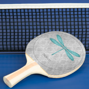Teal Dragonfly Damask Ping Pong Paddle