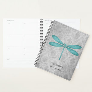 Teal Dragonfly Damask Planner