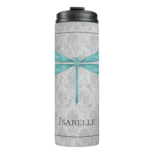 Teal Dragonfly Damask Thermal Tumbler