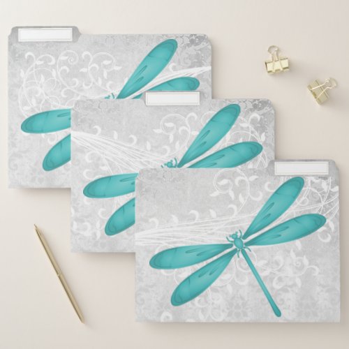 Teal Dragonfly File Folders