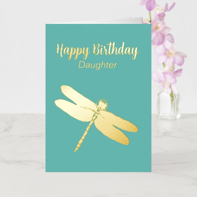 Teal Dragonfly Folded Foil Birthday Card (Orchid)