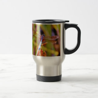 Teal Dragonfly on sedge Travel Mug