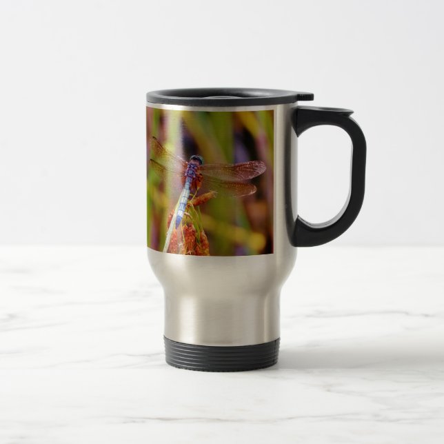 Teal Dragonfly on sedge Travel Mug (Right)